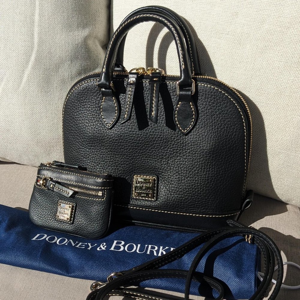 Dooney & Bourke Black Pebble Leather Bitsy Crossbody Bag with matching coin case